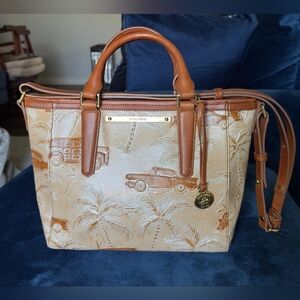 Brahmin Copa Cabana Embossed Leather Satchel Tan Brown Vintage Tote Shoulder Bag